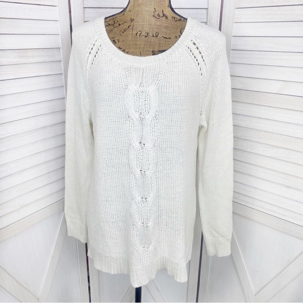 Apt. 9 Chunky Multi Knit Crew Neck Tunic Sweater Cream Winter White XL